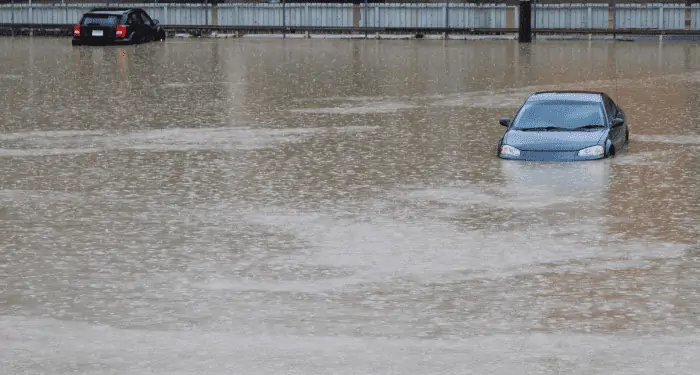 Car parked in flood water