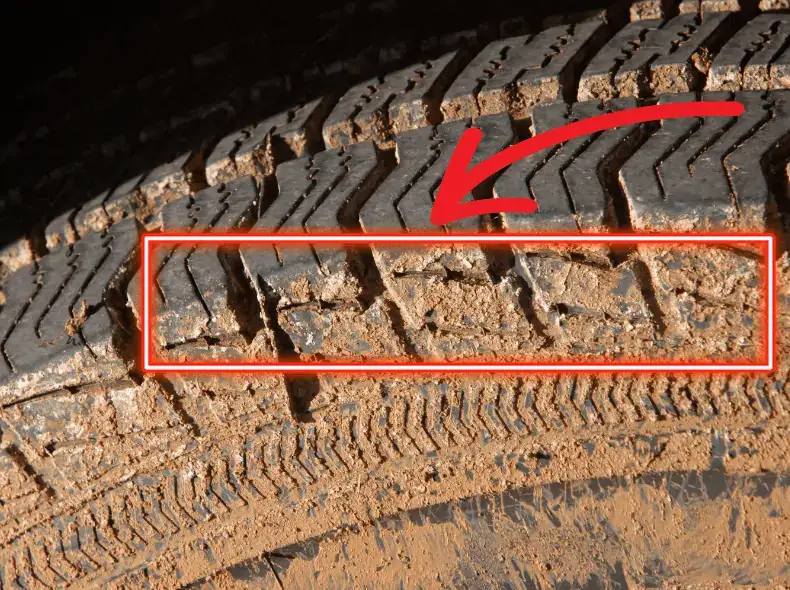 tire crack on tread near side wall