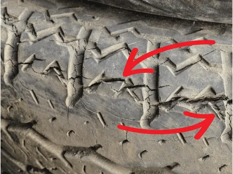 cracked tread on a car tire